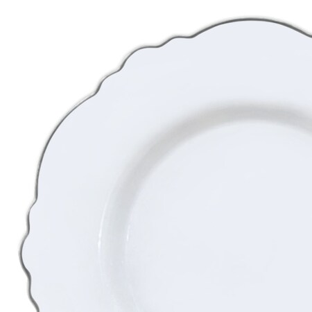 Smarty Had A Party 10.25" White with Silver Rim Round Blossom Disposable Plastic Dinner Plates (120 Plates), 120PK 4840WHS-CASE